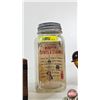 Image 4 : Palm Cheese Wood Box w/ - Mason Jar - Variety of Salt & Pepper Shakers - Texaco Thermometer - Thomas