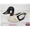 Image 1 : Wooden Duck Decoy (Consignor Tag - Working Whistler Drake Stamped JB 1940's)  (Measures : 6"H x 5-3/