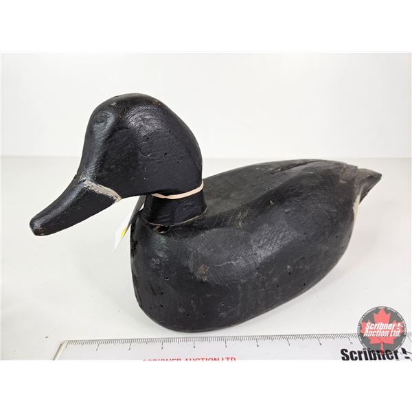 Wooden Duck Decoy (Consignor Tag - Working Blue Bill Drake 1940's)  (Measures : 7-1/4"H x 5-1/2"W x