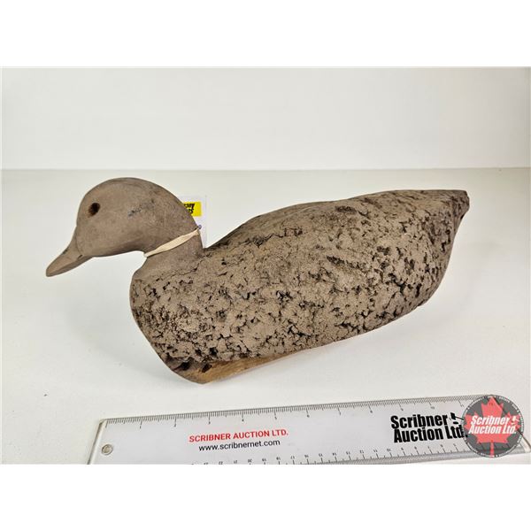 Wooden Duck Decoy (Consignor Tag - Working Mallard Drake Cork Body 1940's)  (Measures : 6"H x 7"W x