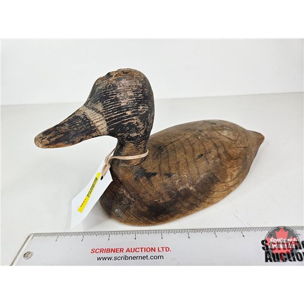 Wooden Duck Decoy (Consignor Tag - Working Blue Bill Early 1890's)  (Measures : 5-3/4"H x 5-1/4"W x 