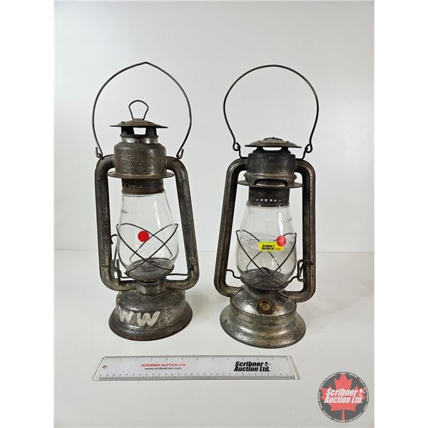 Beacon Barn Lanterns (2) :  - "Guaranteed Wind Proof" - "No.2 C.B. Mars Wells" : "Pat Feb 1912" (Bot