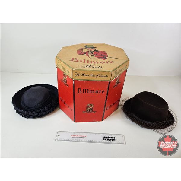 Ladies Hats (2) w/Biltmore Hat Box  (Box Measures : 12'H x 15"W x 13"D)