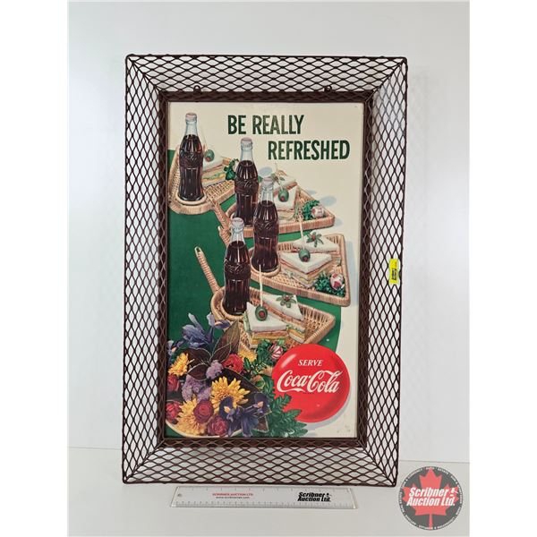 Coca-Cola Grocery Store Sign : Metal Framed : Cardboard Insert (1957) (Frame Measures : 30-3/4"H x 2