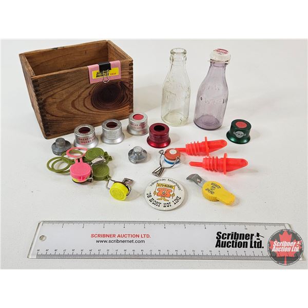 Vintage Group :  - Welch's Grape Bottle - Marsh's Nips Bottle - Bottle Lids; Spouts - 1978 K-Day Pi