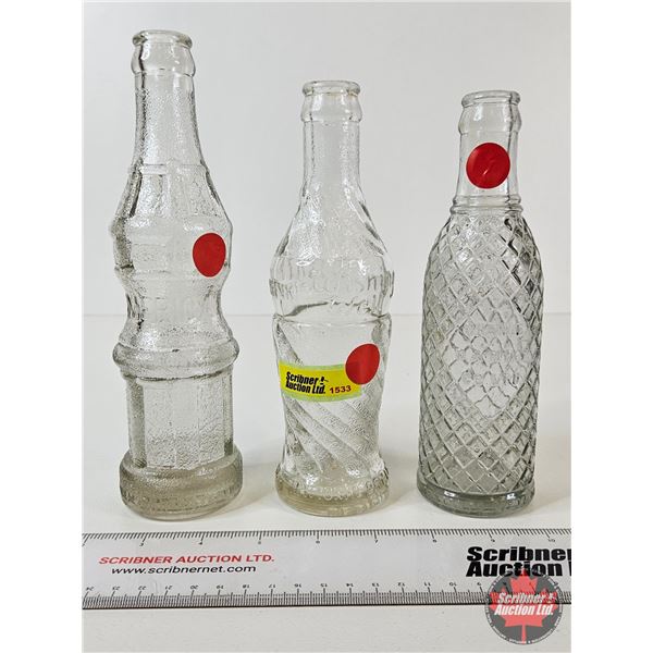 Vintage Embossed Pop Bottles (3) : - America Dry - Orange Dandy - Wishing Well (8-3/4"H)