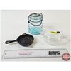 Image 1 : Combo:  - Small Pyrex Dish w/Lid - Atlas Sealer Jar - Wagner Cast Iron Ashtray Skillet
