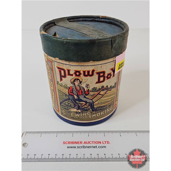 Plow Boy Tobacco Can (Cardboard) : "October 1944" (Measures : 6"H x 5"Dia)