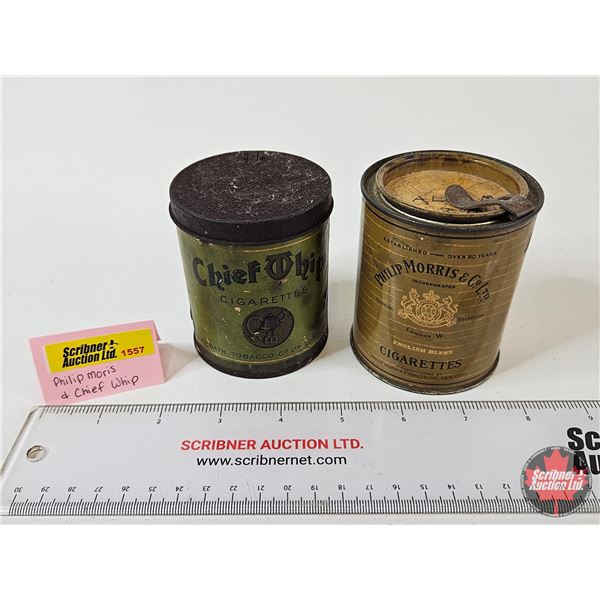 Cigarette Tins (2) :  - Philip Morris English Blend  - Virginia Chief Whip (Paper Label) (Both : 3-1
