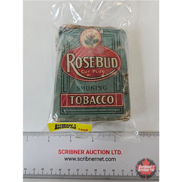 Rose Bud Cut Plug Smoking Tobacco Package (Mostly Full) (Measures : 4"H x 3"W x 1"D)