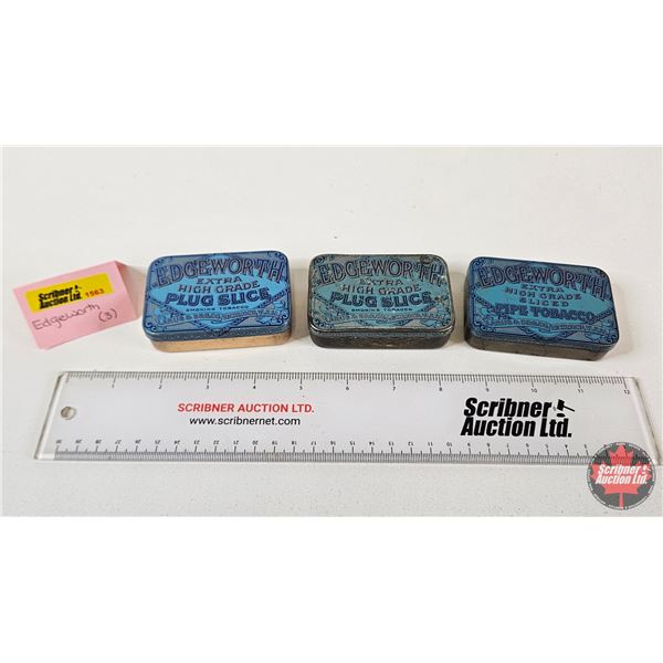 Edgeworth Plug Slice Tobacco Tins (3) (Measure : 1"H x 3-1/4"W x 2-1/4"D)