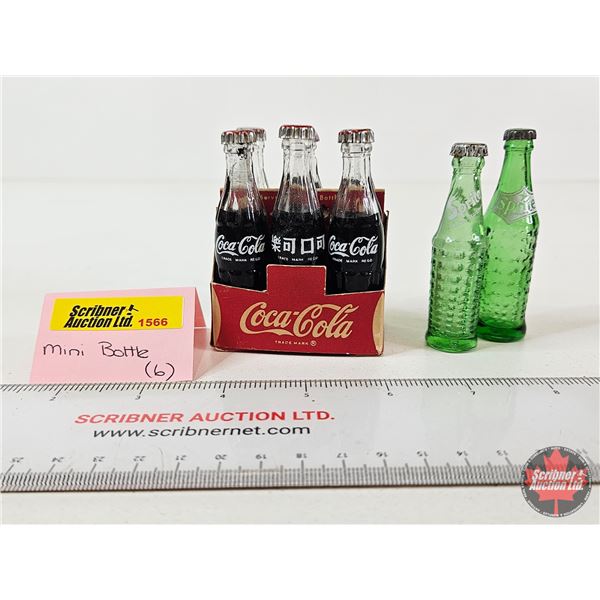Miniature Coke & Sprite Bottles : - Coke Bottles (6) : In Cardboard Carrier : Bottles Depict Differe