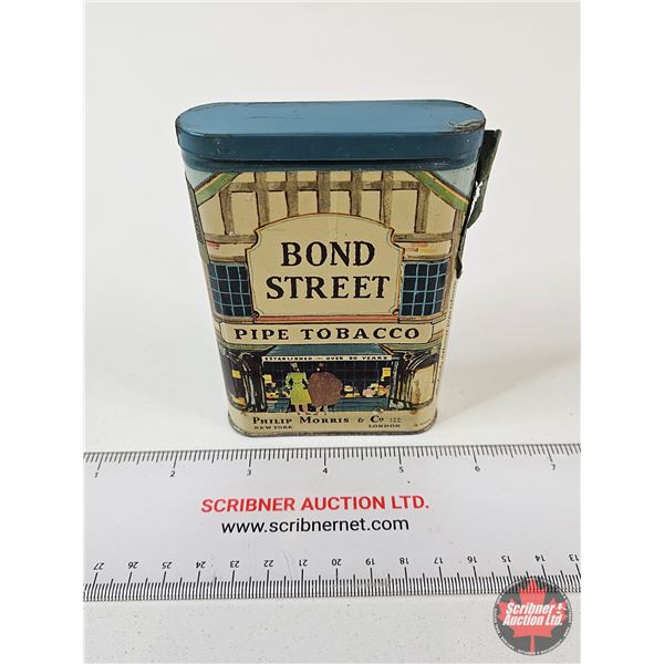 Bond Street Pipe Tobacco Pocket Tin : "Established Over 90 Years" (Mostly Full) (Measures : 4-1/2"H 