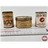 Image 2 : Vintage Paper Label Tobacco Tin Trio : - St. Bruno Flake Tobacco Can  - W.E. Garrett & Sons Snuff (U