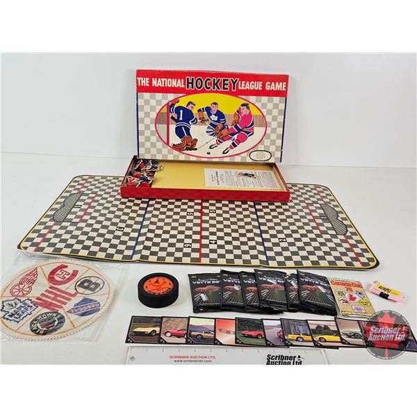 Hockey Board Game; NHL Fabric Patch & Corvette Collector Cards
