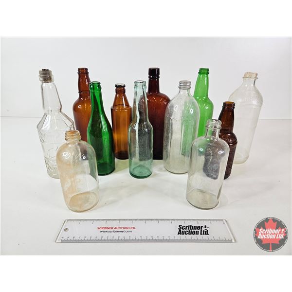 Vintage Bottles (Variety) : Amber; Green & Clear (12)