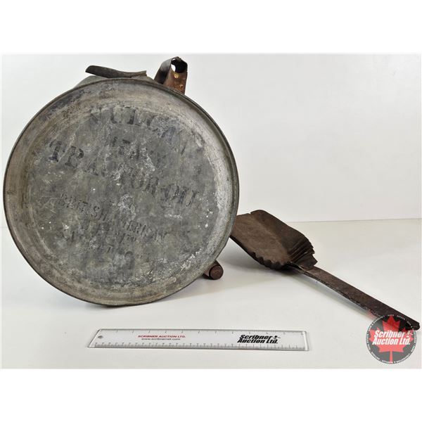 Galvanized Rocker Oil Can : British American Vulcan Heavy Tractor Oil (Note : Screw- In Cap Missing)