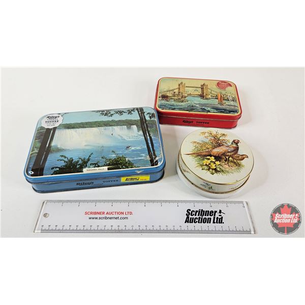 Riley's Toffee Tins (3) (Largest Measures : 2"H x 8-1/2"W x 6"D)