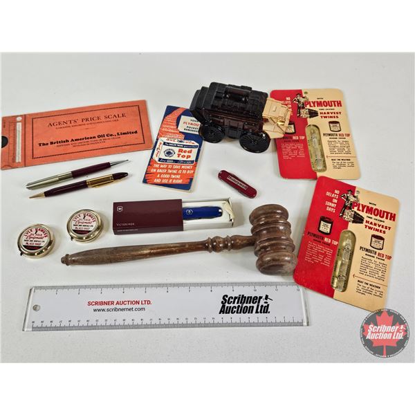 Combo : Gavel; Mini Tape Measures; Mini Swiss Army Knives (2); Avon Cologne; etc