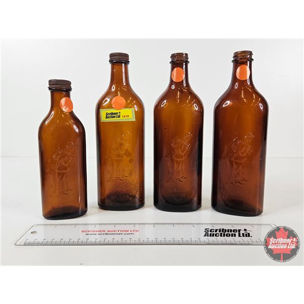 Amber Glass Cod Liver Oil Bottles (4) (Tallest : 9"H)