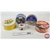 Image 1 : Biscuit Tins (5) (Largest Measures : 4"H x 8-1/2"Dia)