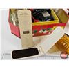 Image 5 : Biscuit Tin w/Avon Cologne; Razor; Lint Brush; Massager; etc.