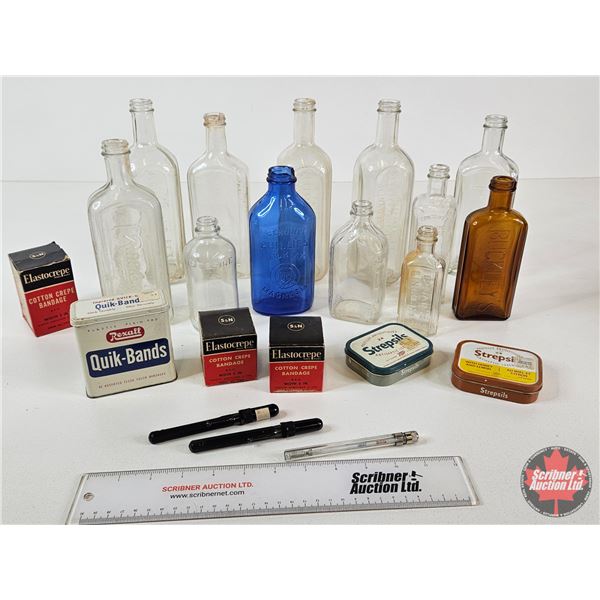 Vintage Medicine Bottles/First Aid Items (21 pcs) (Tallest Bottle : 9"H)
