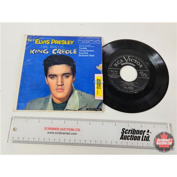 Elvis Presley "King Creole" 45 RPM Record : In Sleeve (Measures :7"W x 7-1/4"L)