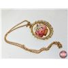 Image 11 : Vintage Floral Design Plate (Crack) w/Jewelry : Lockets (3); Necklace; Pendant Watch; Vintage Kremen