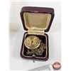 Image 2 : Vintage Floral Design Plate (Crack) w/Jewelry : Lockets (3); Necklace; Pendant Watch; Vintage Kremen