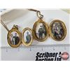 Image 6 : Vintage Floral Design Plate (Crack) w/Jewelry : Lockets (3); Necklace; Pendant Watch; Vintage Kremen