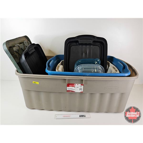 Plastic Totes w/Lids (4) (Largest : 16"H x 40"W x 21"D)