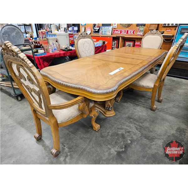 French Louis XV Style Dining Room Table & 4 Chairs (Table : 30"H x 44"W x 82"L) (112"L w/Leaf)