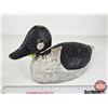 Image 1 : Wooden Duck Decoy (Consignor Tag - Working Whistler Drake c. 1950)  (Measures : 6"H x 6"W x 14"L)