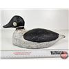 Image 2 : Wooden Duck Decoy (Consignor Tag - Working Whistler Drake c. 1950)  (Measures : 6"H x 6"W x 14"L)
