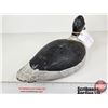 Image 4 : Wooden Duck Decoy (Consignor Tag - Working Whistler Drake c. 1950)  (Measures : 6"H x 6"W x 14"L)