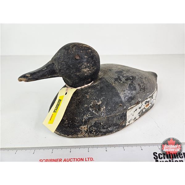 Wooden Duck Decoy (Consignor Tag - Working Blue Bill Drake Tack Eyes 1930's)  (Measures : 5-1/2"H x 