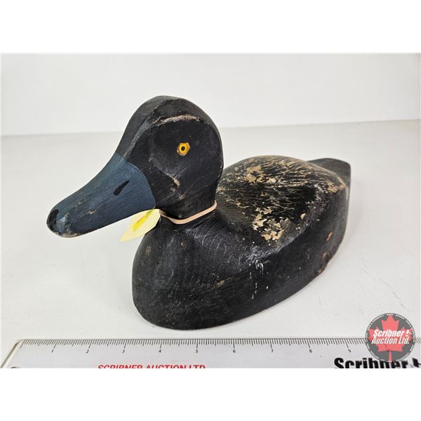 Wooden Duck Decoy (Consignor Tag - Working Blue Bill Drake From Lachine, PQ 1940's)  (Measures : 6-1