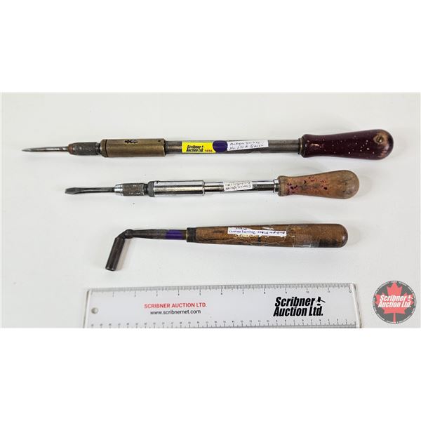 Antique Tools : - Yankee Screwdrivers (2) - Piano Tuning Wrench (1)