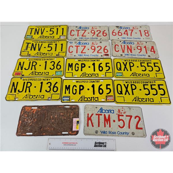 Alberta Licence Plates :  - White (5) - Yellow (8) - Commemorative "Wainwright" (1)