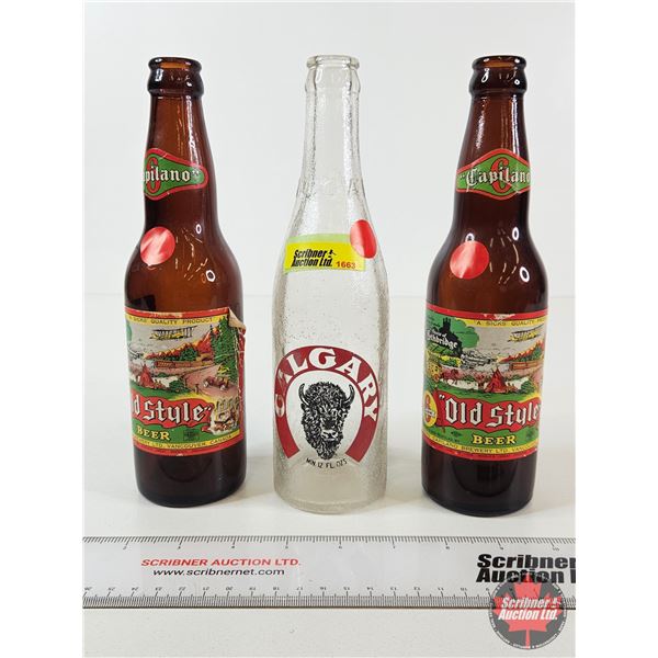 Beer Bottles : - Old Style (Pilsner) (2) - Calgary Beer (1) (Measures : 9"H)