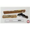 Image 1 : Carpenter Trio : - Oak Spirit Level : Hoppe : Germany (Measures : 18"L) - Stanley No 130 Double Ende