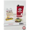 Image 1 : Vintage Combo : Automotive Fuses ; Tire Repair Tin ; Esso Iosol Tin ; Co-op Salt & Pepper Shakers (T