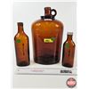 Image 1 : Amber Glass Trio: - Cod Liver Oil Bottles (2) - One Gallon Jug (1) (12"H)