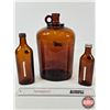 Image 4 : Amber Glass Trio: - Cod Liver Oil Bottles (2) - One Gallon Jug (1) (12"H)