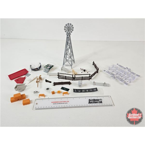 Miniature Toy Accessories : Incl : Plastic Farm Animals ; Panels ; Windmill ; etc