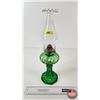 Image 2 : Green Erin Fan Pedestal Oil Lamp : Ruffle Top Chimney  (Height w/Chimney : 17"H)