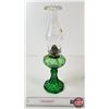 Image 4 : Green Erin Fan Pedestal Oil Lamp : Ruffle Top Chimney  (Height w/Chimney : 17"H)