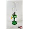 Image 6 : Green Erin Fan Pedestal Oil Lamp : Ruffle Top Chimney  (Height w/Chimney : 17"H)