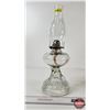 Image 1 : Oil Lamp : Clear Glass : Swirl Pattern : White Flame Burner (Measures w/Chimney : 18"H)
